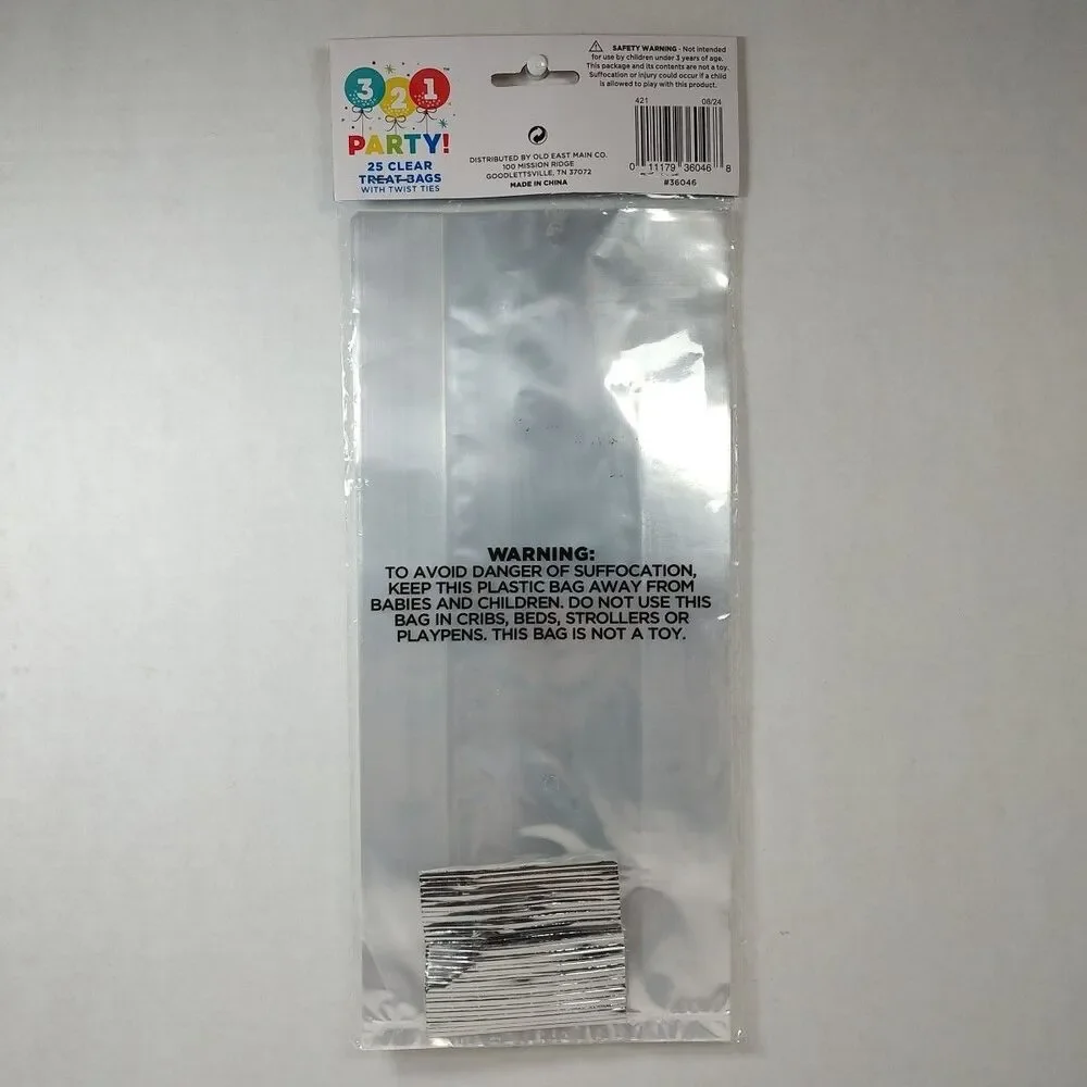 321 Party! 25 Clear Treat Bags w/ Twist Ties Gift Candy Cellophane 5